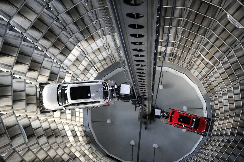 WOLFSBURG, GERMANY - MARCH 10:  A brand new Volkswagen Passat and Golf 7 car are stored in a tower at the Volkswagen Autostadt complex near the Volkswagen factory on March 10, 2015 in Wolfsburg, Germany. Volkswagen is Germany's biggest car maker and is scheduled to announce financial results for 2014 later this week. Customers who buy a new Volkswagen in Germany have the option of coming to the Autostadt customer service center in person to pick up their new car.  (Photo by Alexander Koerner/Getty Images)