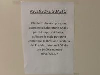 Al Caracciolo di Agnone ascensore ancora guasto, da 15 giorni stop ai ricoveri