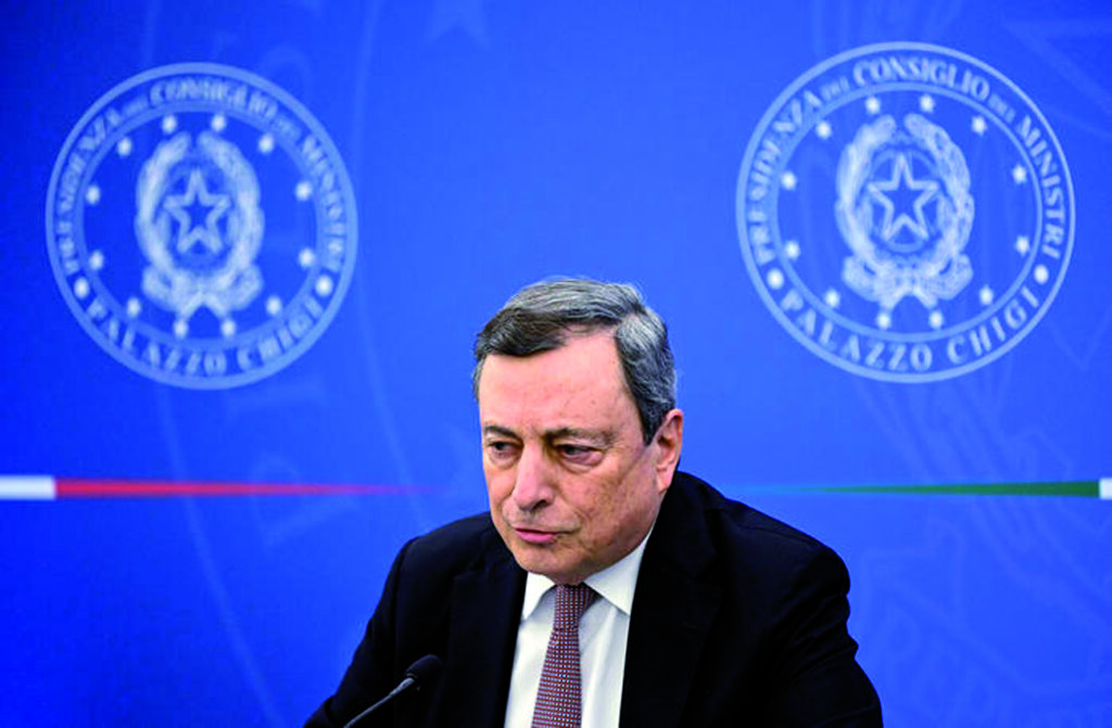 Italian Prime Minister, Mario Draghi, attends a press conference after the cabinet meeting to illustrate the new measures to contain the rise of energy's cost, Rome, Italy, 18 February 2022.
ANSA/RICCARDO ANTIMIANI