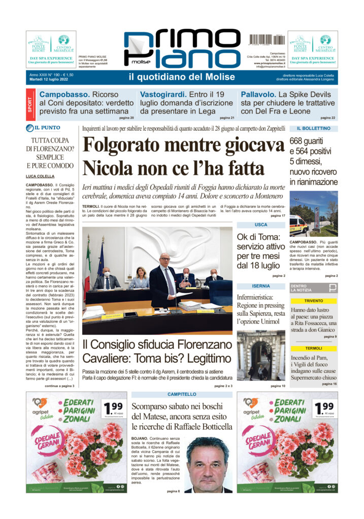 L’edizione completa di Primo Piano Molise del 12 luglio