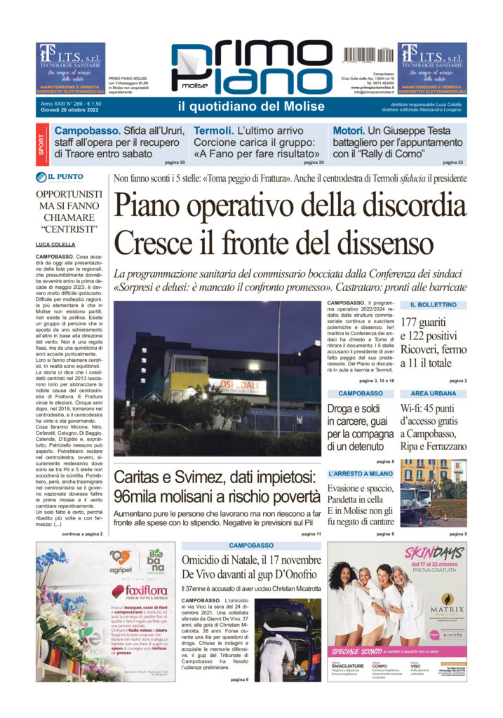 L’edizione completa di Primo Piano Molise del 20 ottobre