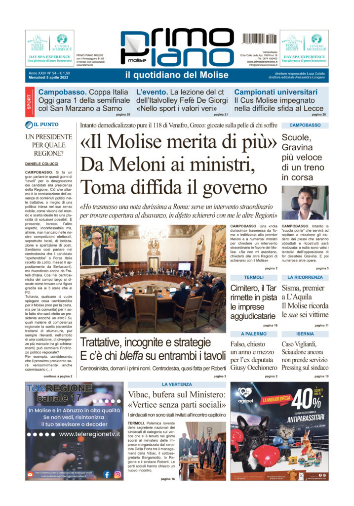 L’edizione completa di Primo Piano Molise del 5 aprile