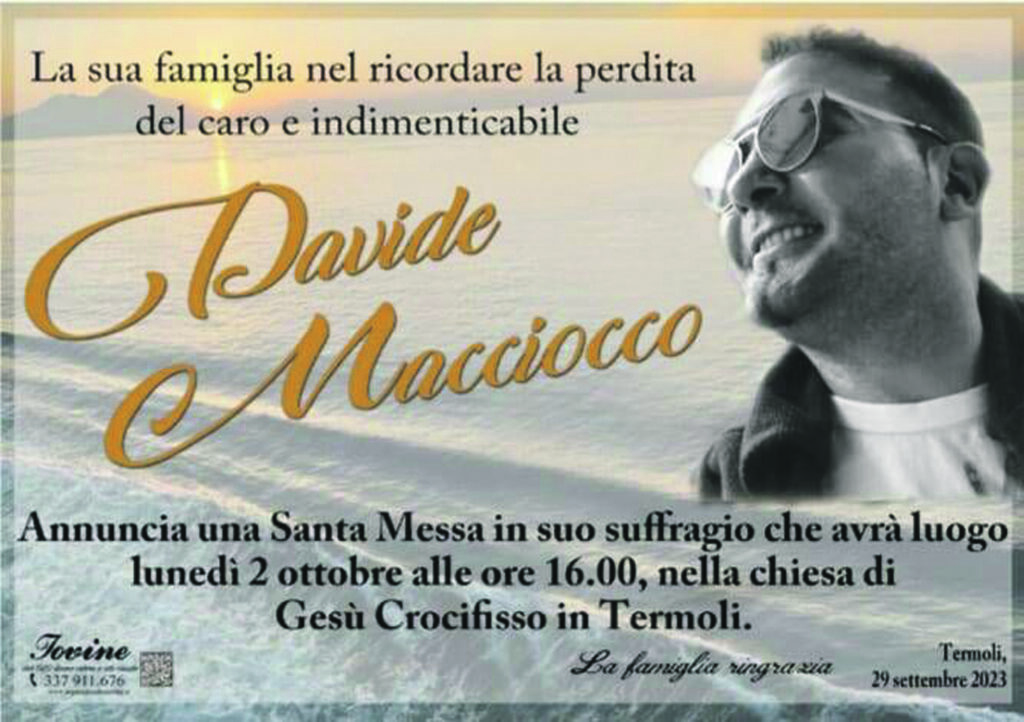 Termoli. Domani l’ultimo saluto a Davide Macciocco