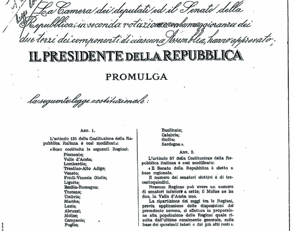 Molise XX Regione, 60 anni fa l’autonomia