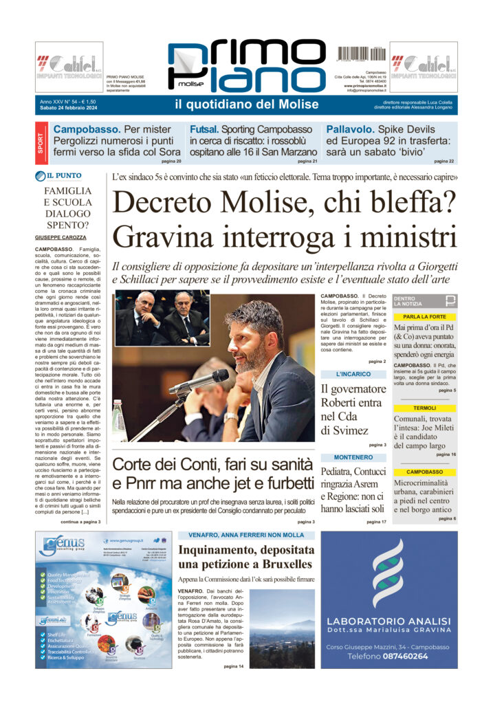 L’edizione completa di Primo Piano Molise del 24 febbraio