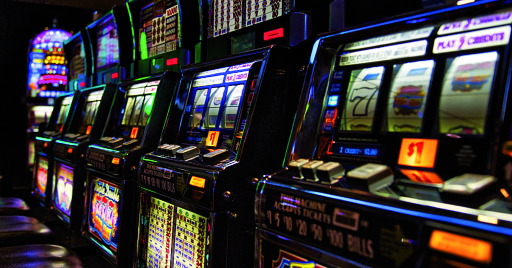 Las Vegas, Nevada-March 10, 2017: Casino machines in the entertainment area at night