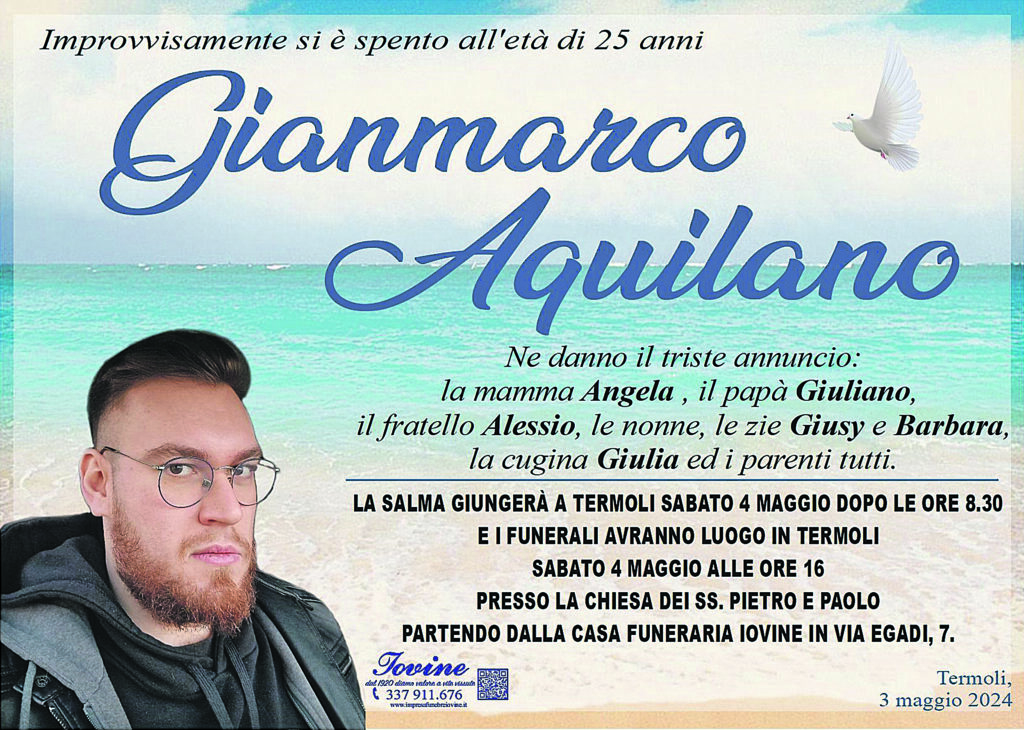 Termoli. Rientrato nella notte il feretro di Gianmarco, oggi i funerali