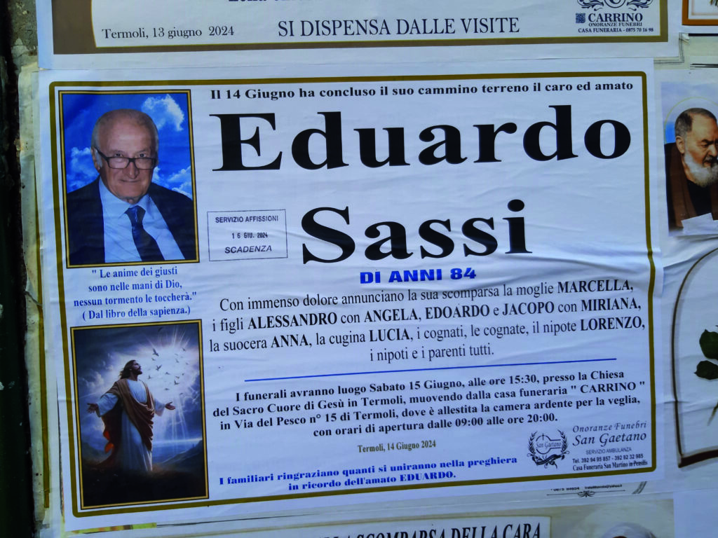 Termoli. Si è spento ieri a 84 anni l’avvocato Eduardo Sassi