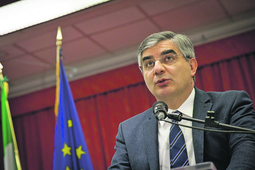 President of Region Abruzzo, Luciano D'Alfonso speaks the National Congress of AICCRE in Montesilvano, Italy, on March 17, 2016. (Photo by Manuel Romano/NurPhoto via Getty Images)