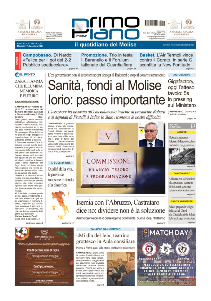 L’edizione completa di Primo Piano Molise del 17 dicembre