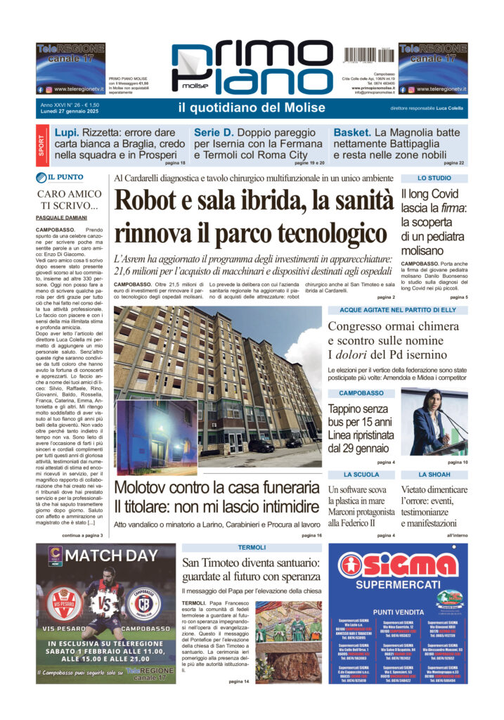 L’edizione completa di Primo Piano Molise del 27 gennaio