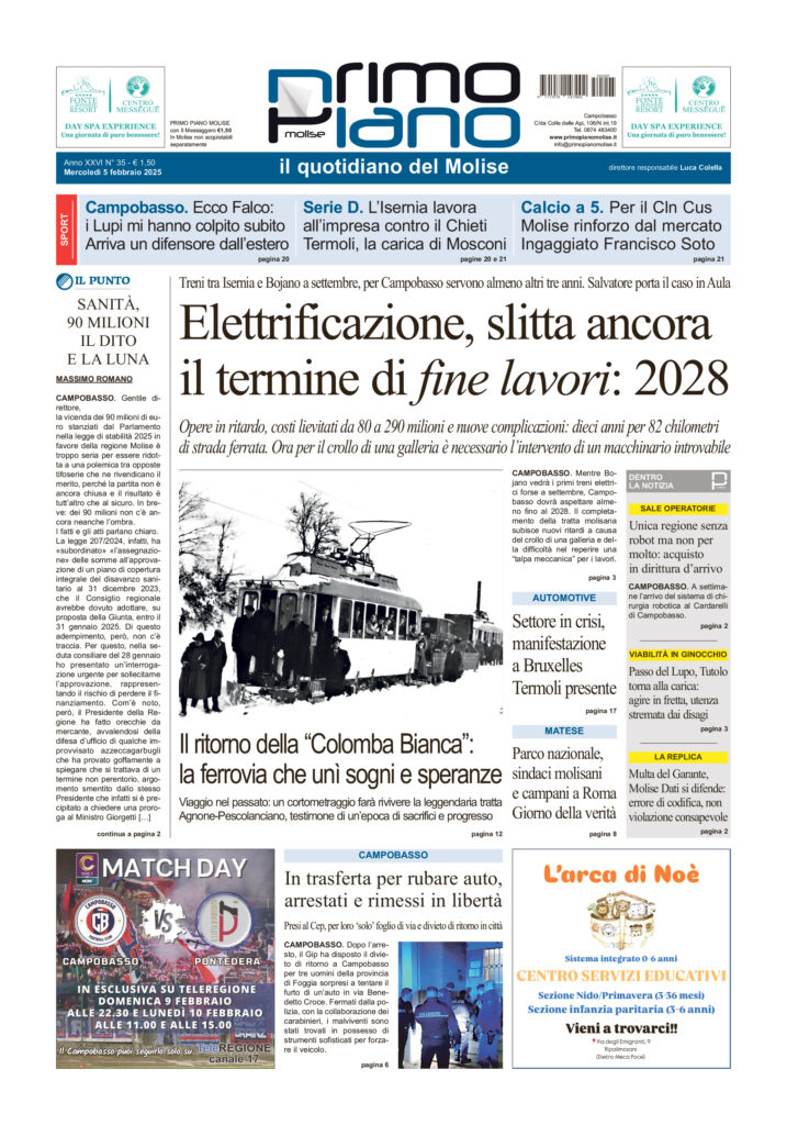L’edizione completa di Primo Piano Molise del 5 febbraio