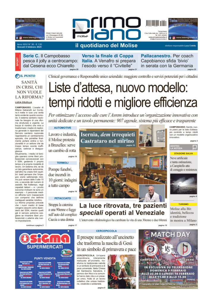 L’edizione completa di Primo Piano Molise del 6 febbraio