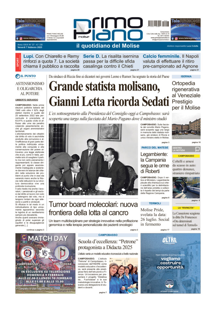 L’edizione completa di Primo Piano Molise del 7 febbraio