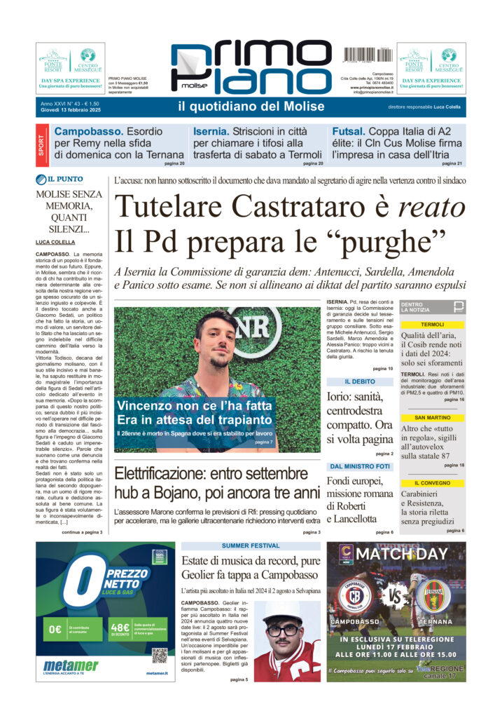 L’edizione completa di Primo Piano Molise del 13 febbraio