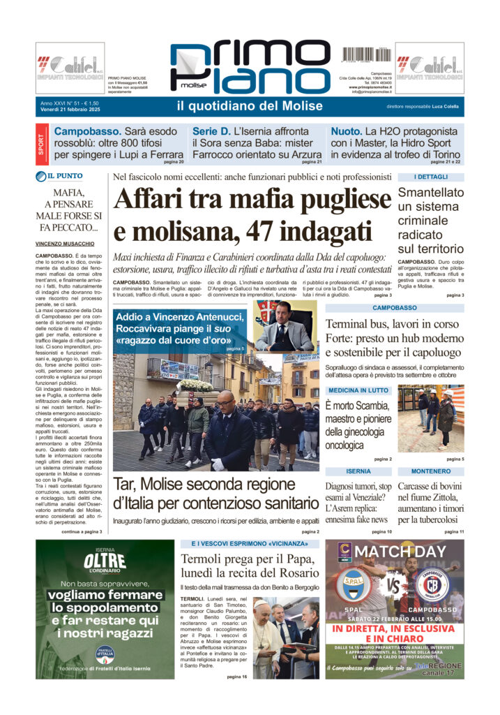 L’edizione completa di Primo Piano Molise del 21 febbraio