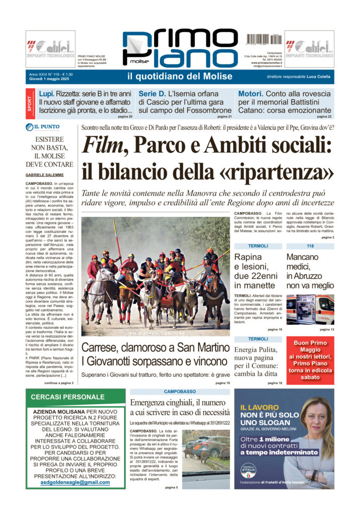 L’edizione completa di Primo Piano Molise del 1° maggio