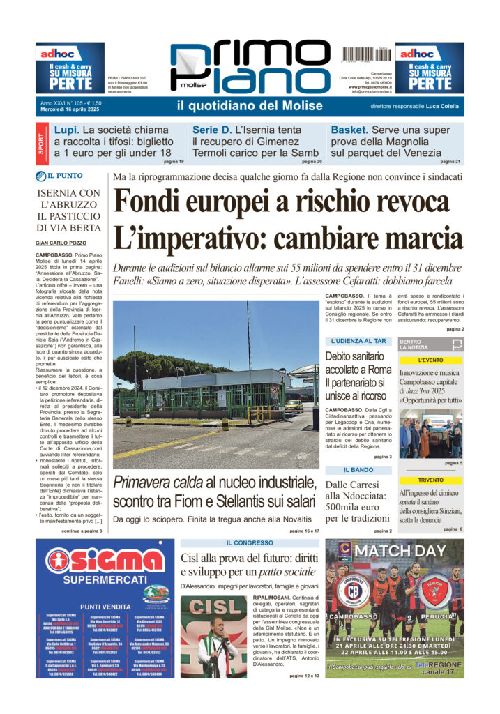 La prima pagina dell’edizione in edicola oggi