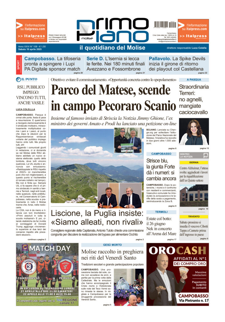 L’edizione completa di Primo Piano Molise del 19 aprile