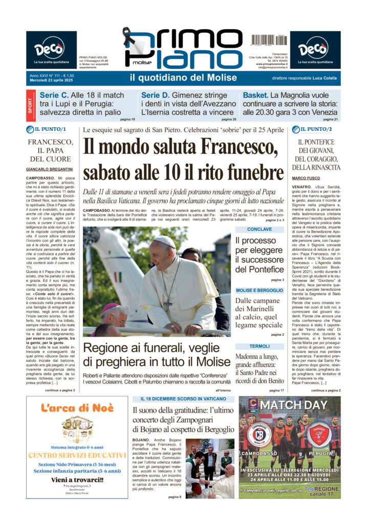 La prima pagina dell’edizione in edicola oggi