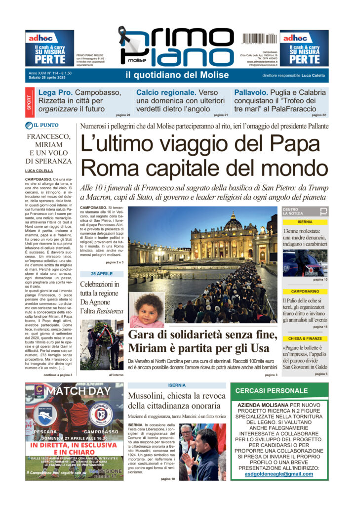 La prima pagina dell’edizione in edicola oggi