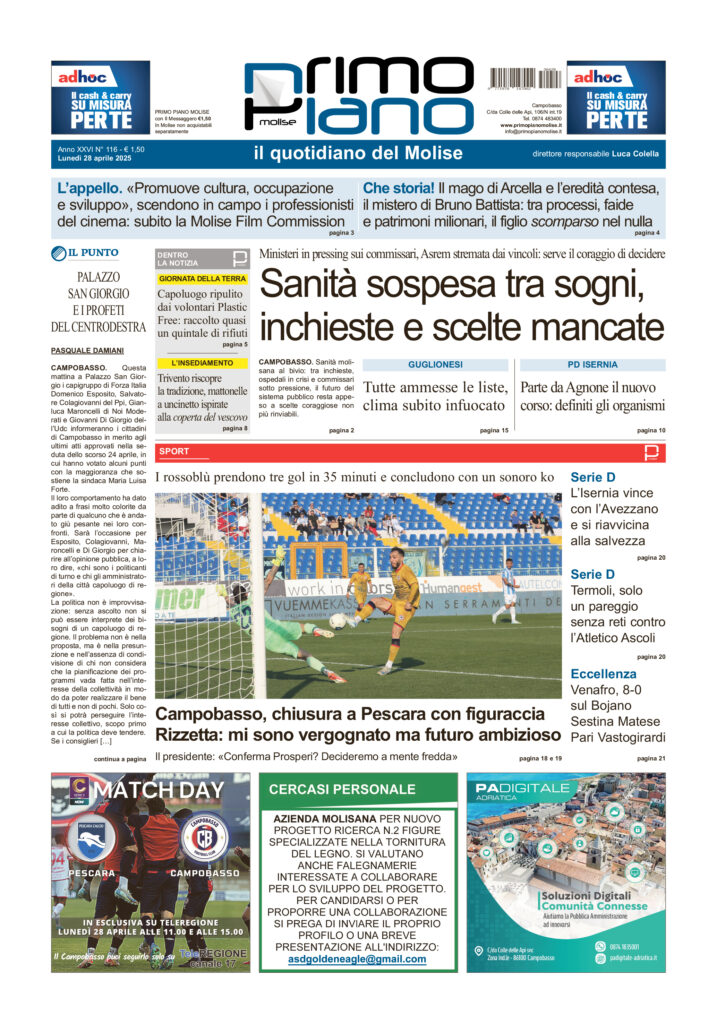 La prima pagina dell’edizione in edicola oggi