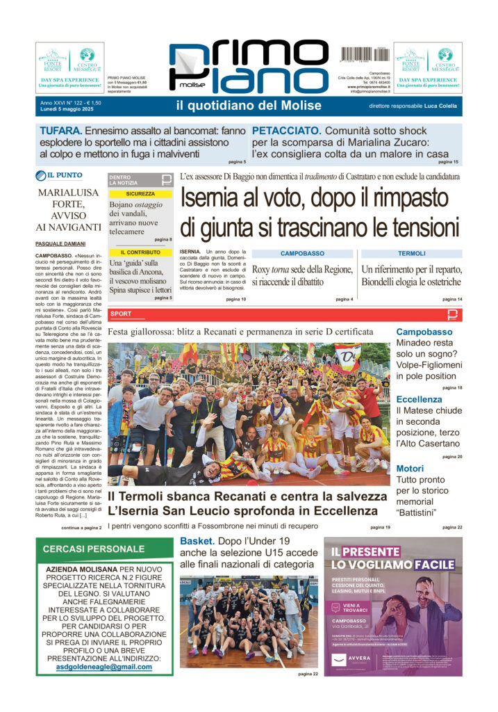 L’edizione completa di Primo Piano Molise del 5 maggio