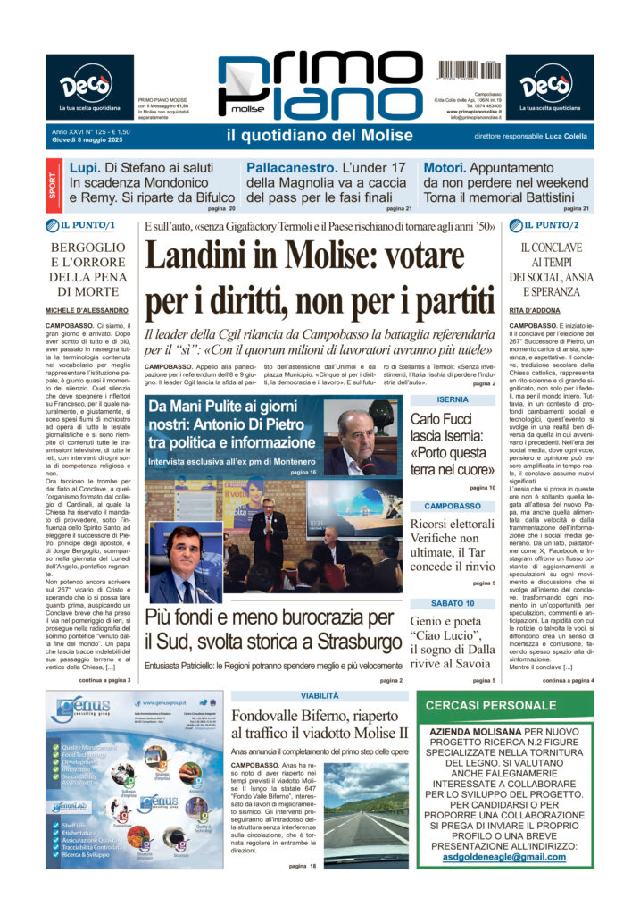 L’edizione completa di Primo Piano Molise dell’8 maggio