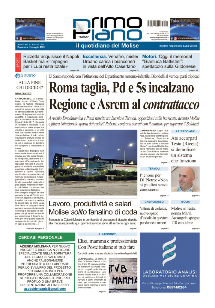 L’edizione completa di Primo Piano Molise dell’11 maggio