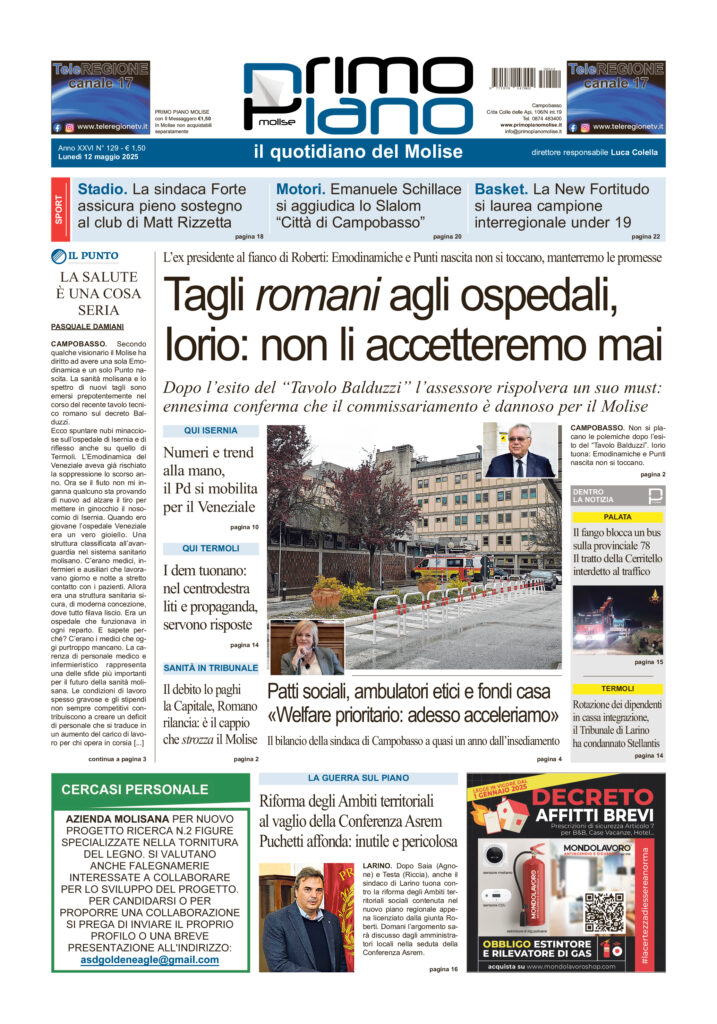 L’edizione completa di Primo Piano Molise del 12 maggio