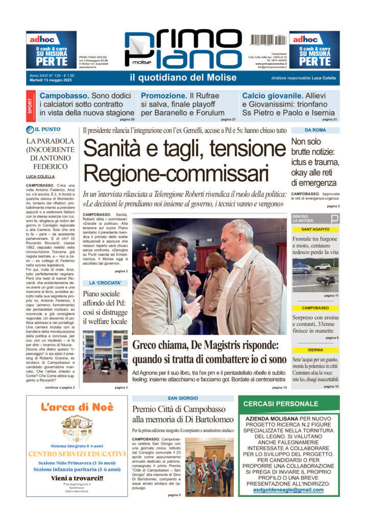 La prima pagina dell’edizione in edicola oggi
