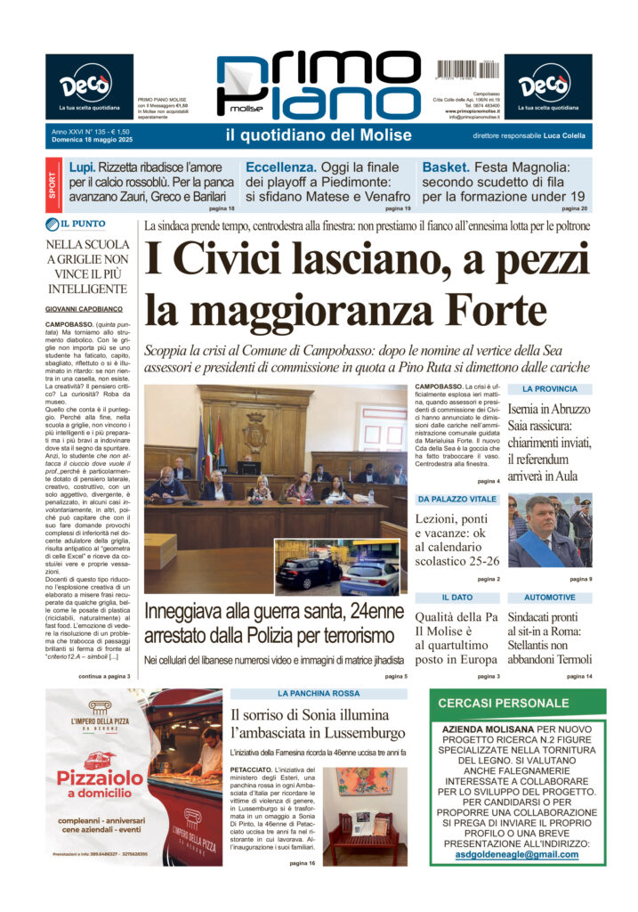 La prima pagina dell’edizione in edicola oggi