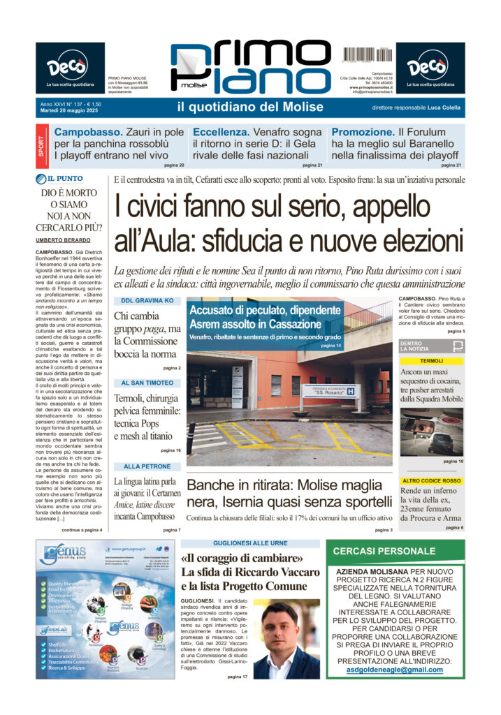 L’edizione completa di Primo Piano Molise del 20 maggio
