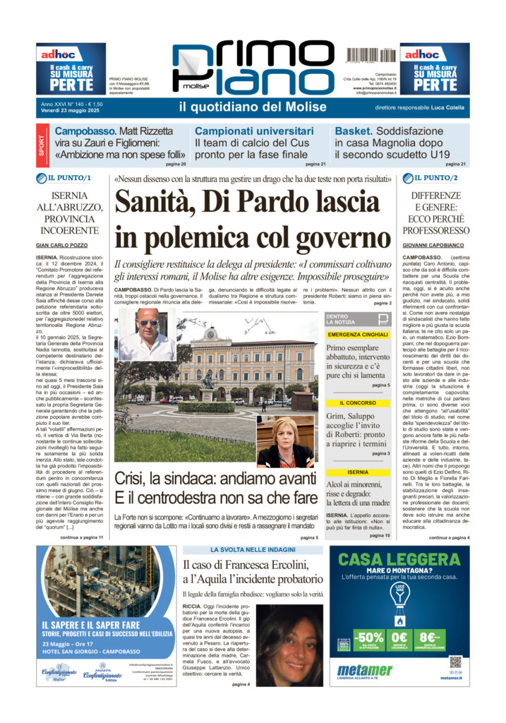 La prima pagina dell’edizione in edicola oggi