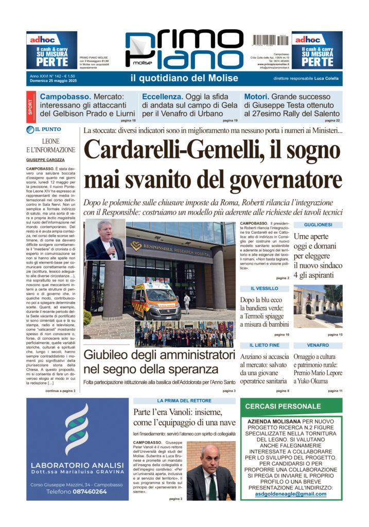 La prima pagina dell’edizione in edicola oggi