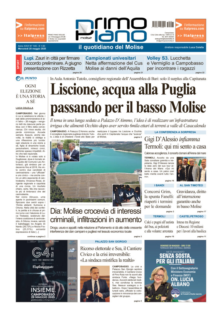 L’edizione completa di Primo Piano Molise del 28 maggio