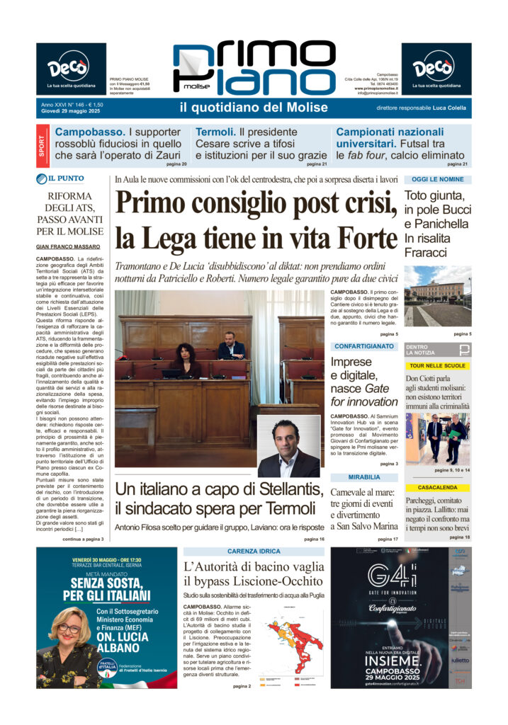L’edizione completa di Primo Piano Molise del 29 maggio
