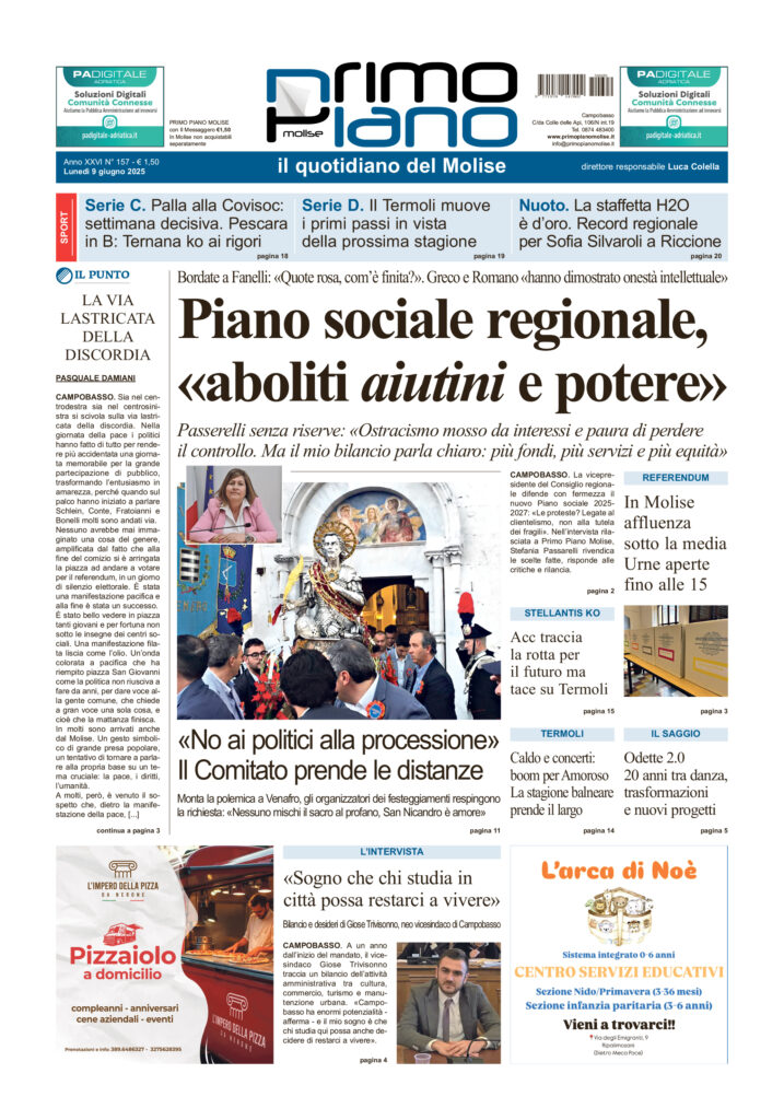 La prima pagina dell’edizione in edicola oggi