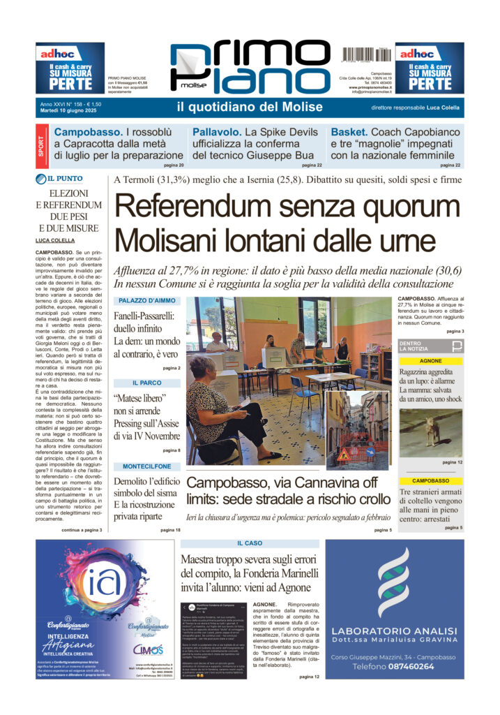 La prima pagina dell’edizione in edicola oggi