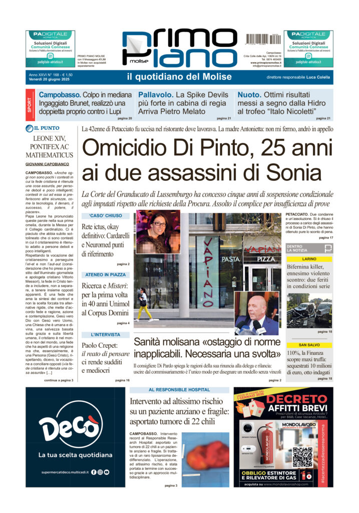 La prima pagina dell’edizione in edicola oggi