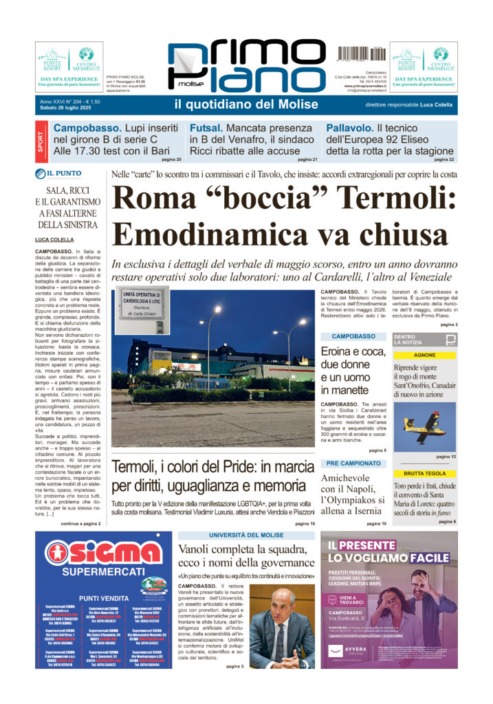 La prima pagina dell’edizione in edicola oggi