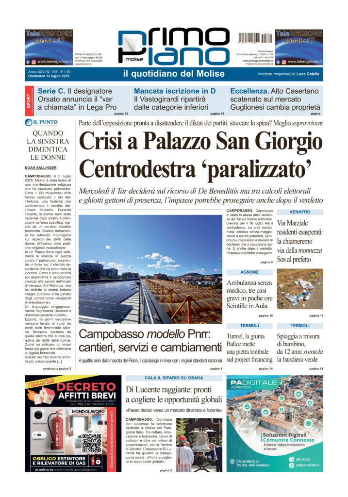La prima pagina dell’edizione in edicola oggi
