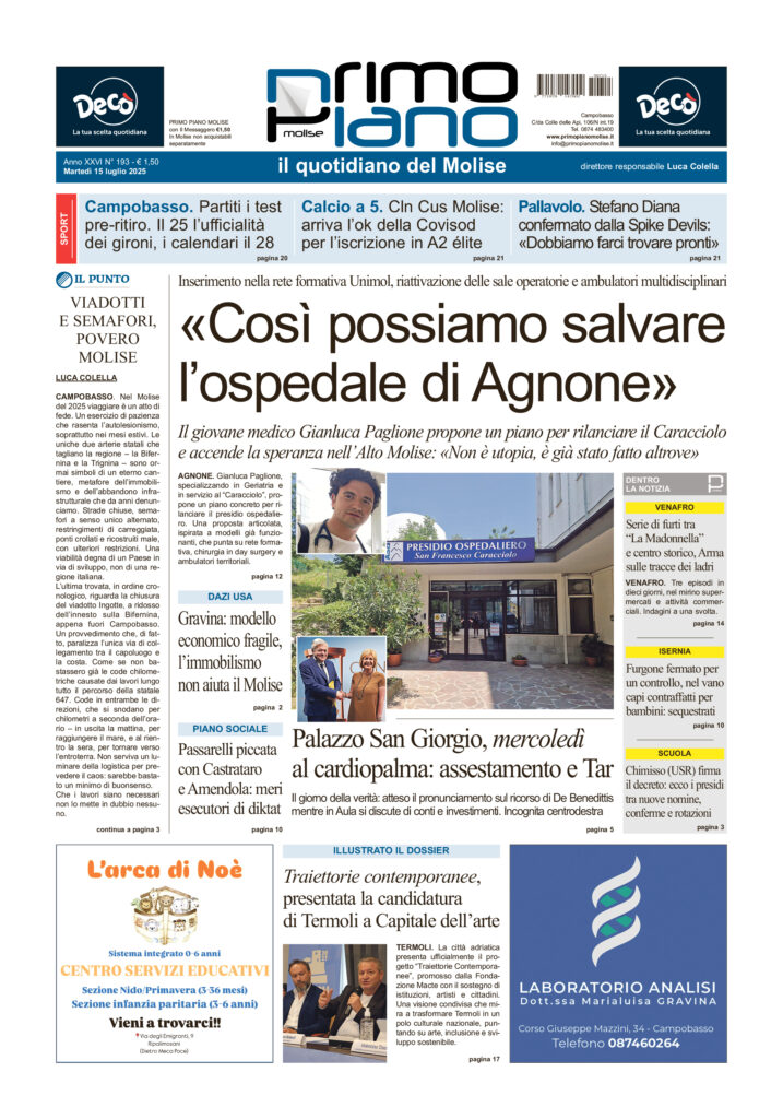La prima pagina dell’edizione in edicola oggi