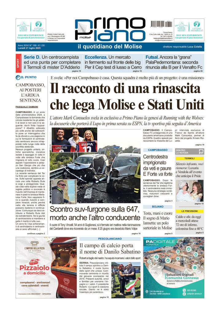 La prima pagina dell’edizione in edicola oggi