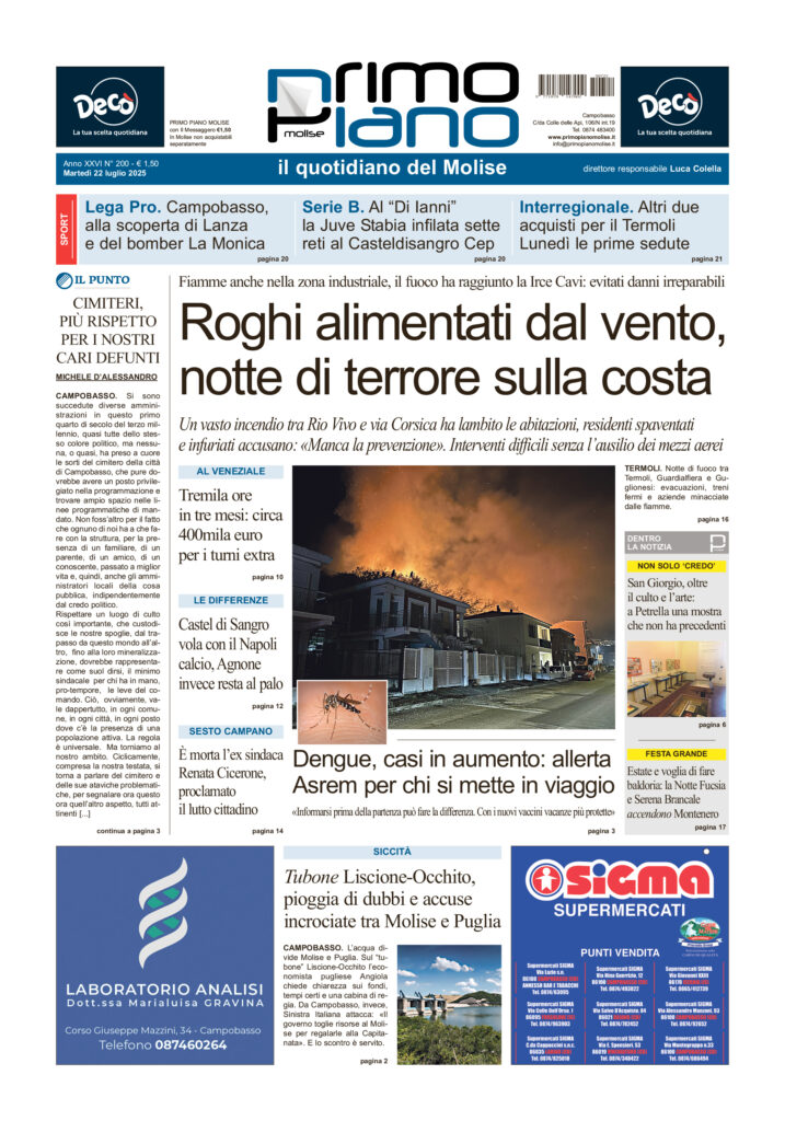 La prima pagina dell’edizione in edicola oggi