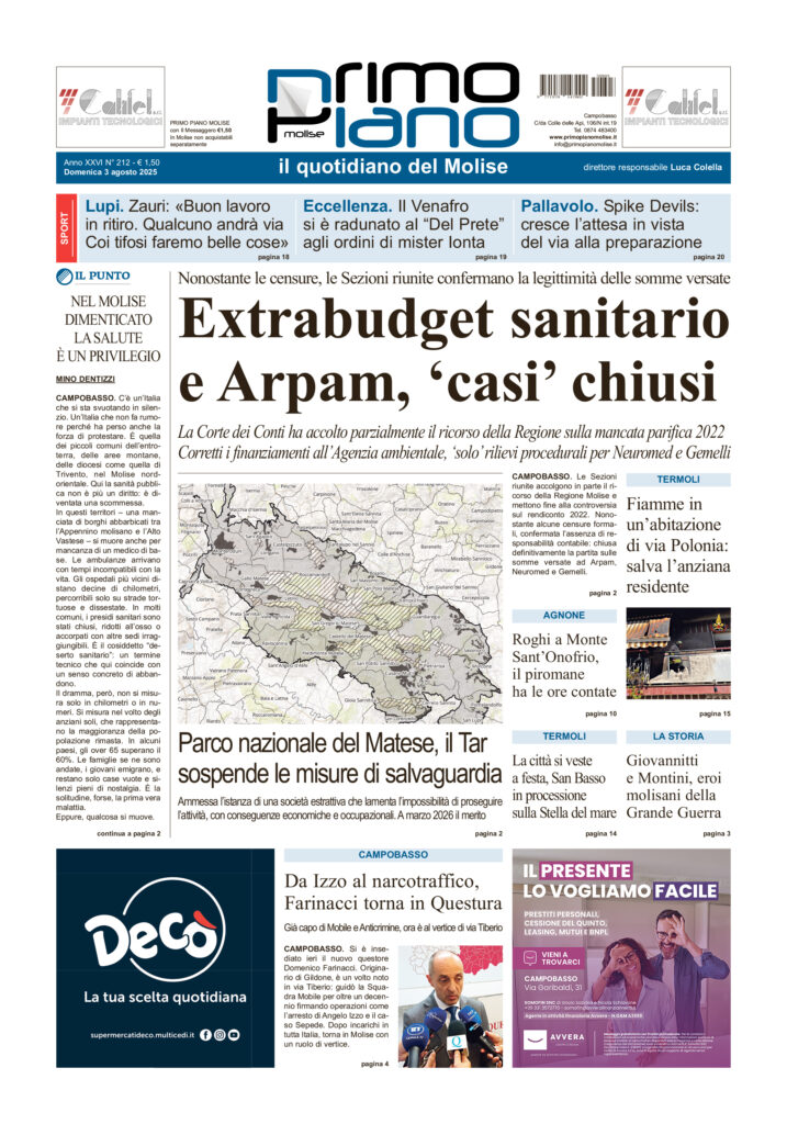 L’edizione completa di Primo Piano Molise del 3 agosto