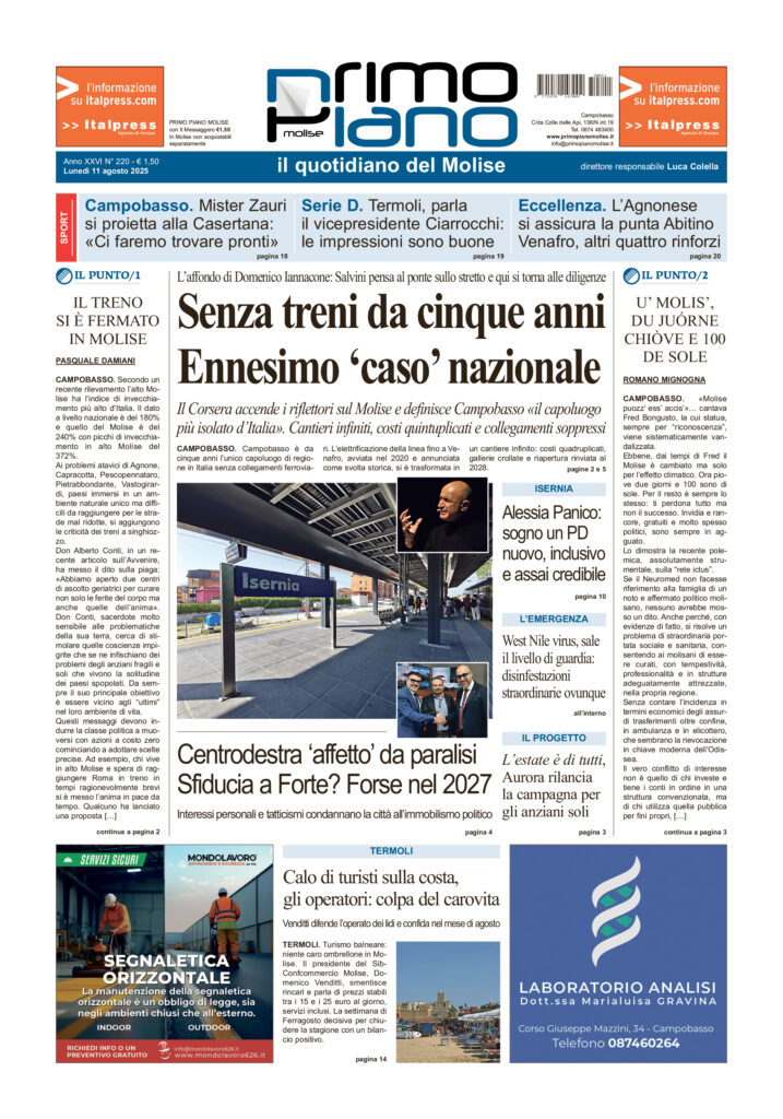 L’edizione completa di Primo Piano Molise dell’11 agosto