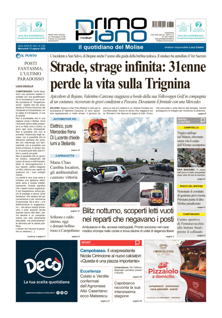 L’edizione completa di Primo Piano Molise del 13 agosto