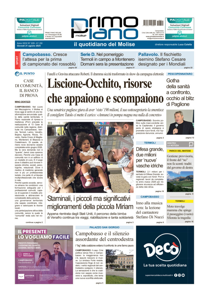 L’edizione completa di Primo Piano Molise del 21 agosto