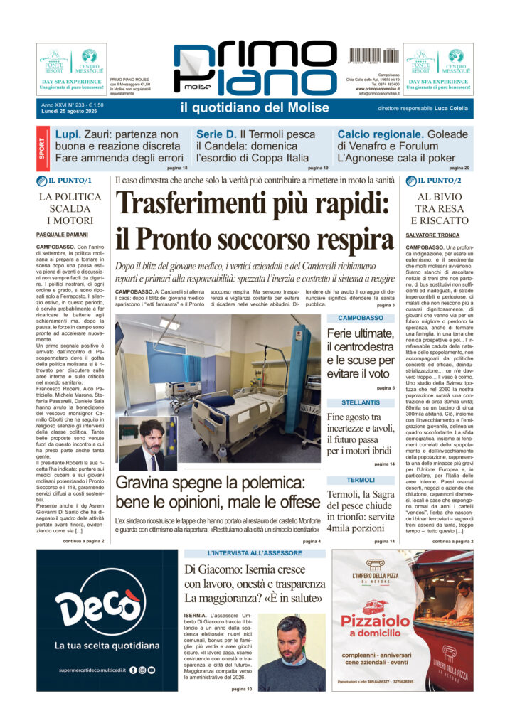 L’edizione completa di Primo Piano Molise del 25 agosto